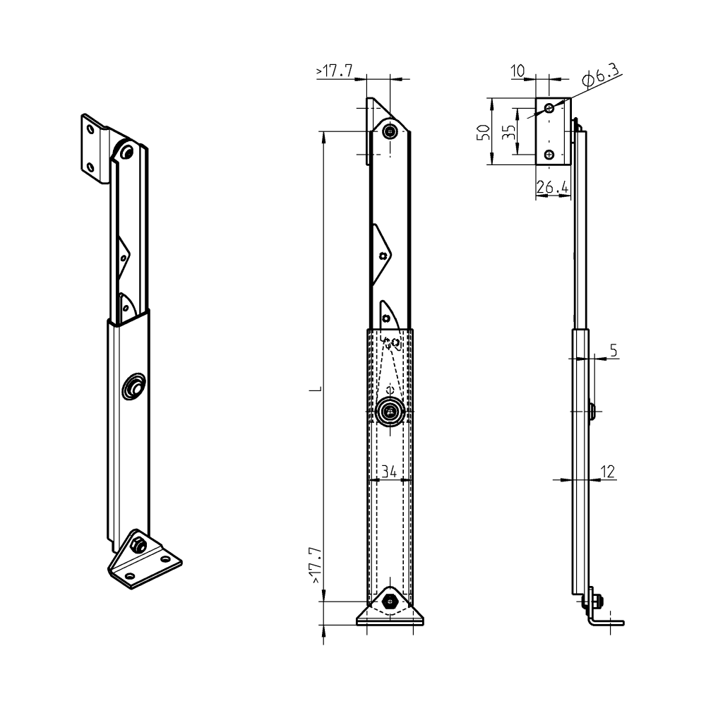 Lågeholder, stål, 1 position(er), L=215mm, Ø6,3mm huller
