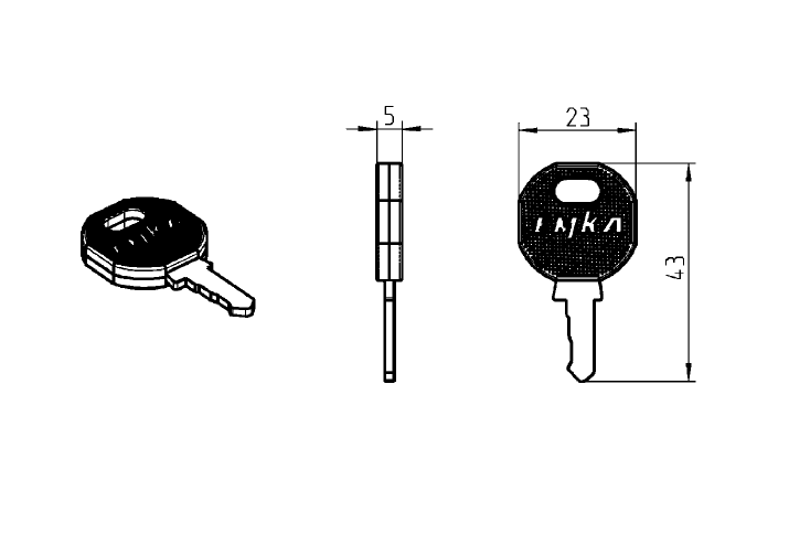 Nøgle, nysølv, forskellig låsende, L=43