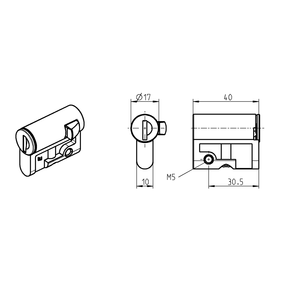 Profilhalvcylinder, trykstøbt zink, cylinderlås, L=40