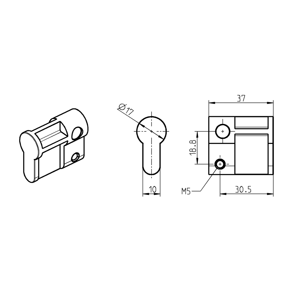Blindcylinder, glasfiberforstærket polyamid, L=37, A-mål=30