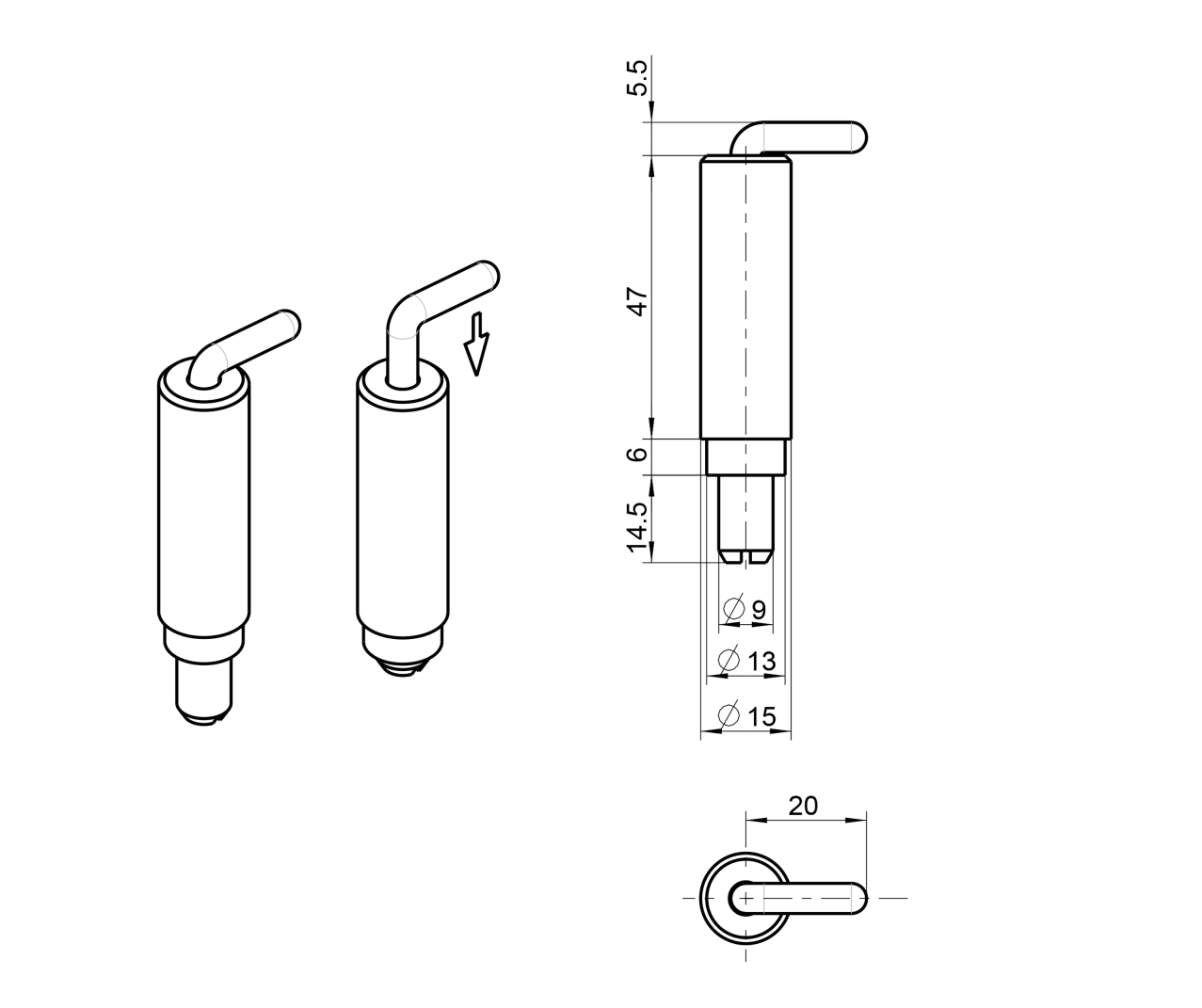 Kabinethængsel, stål, indvendig skjult, løs dorn, L=47, B=15, H=15