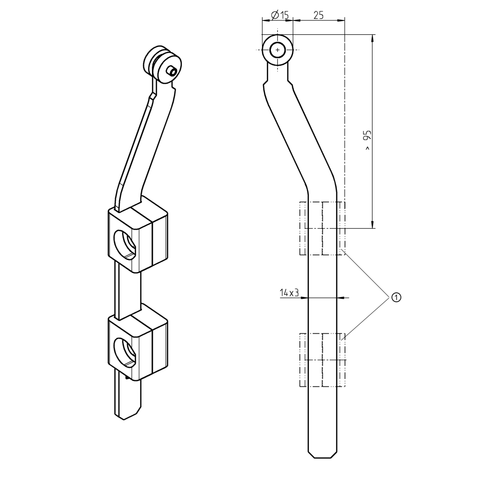 Fladstang, stål, universel, L=1007,5