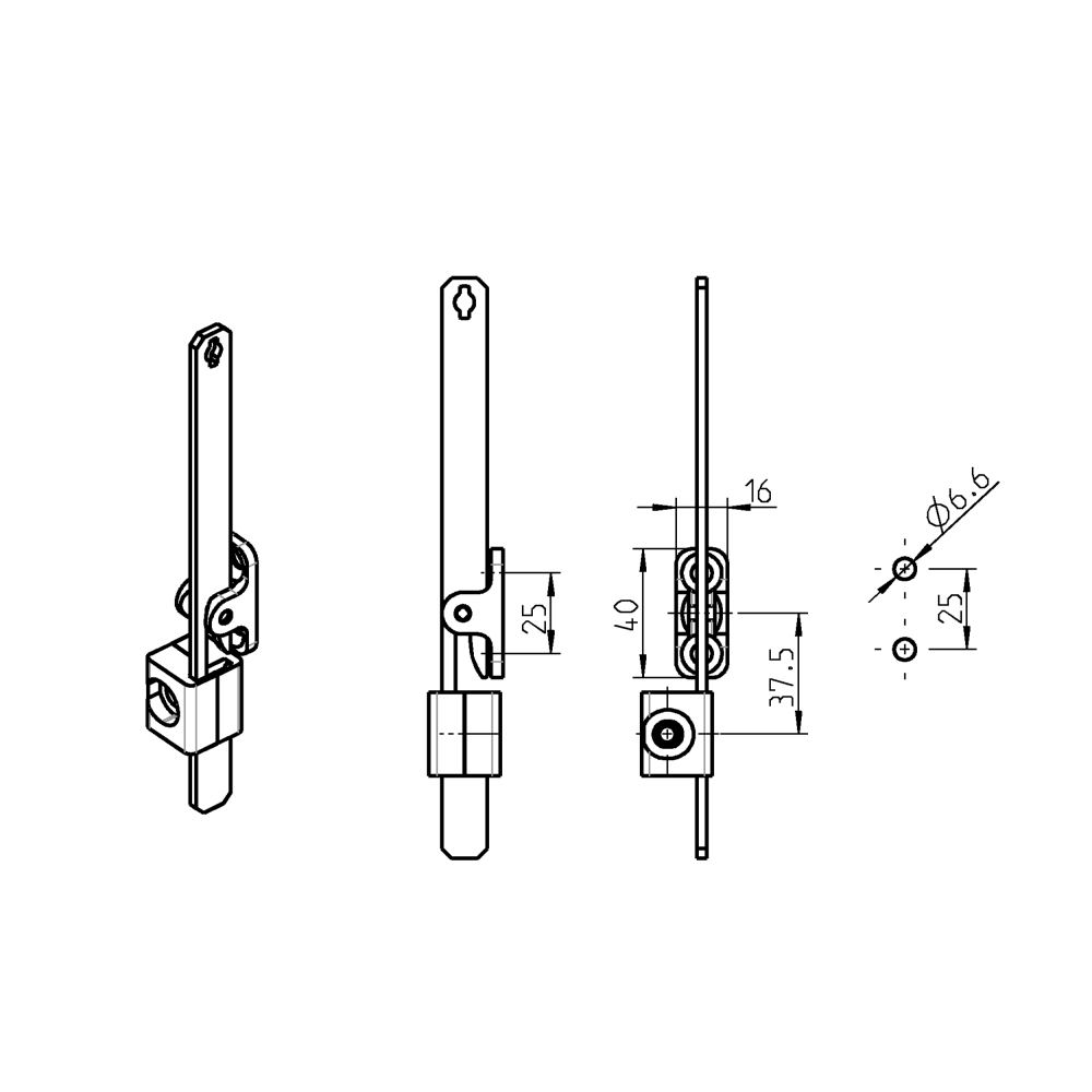 Hage til fladstang, trykstøbt zink, L=40, B=16