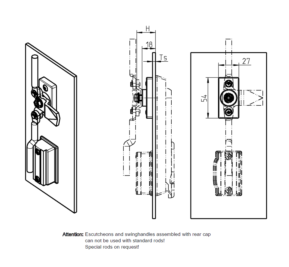 Monteringsbøsning, glasfiberforstærket polyamid, uden stop, L=54, B=27, H=18, Pladetykkelse=2-2