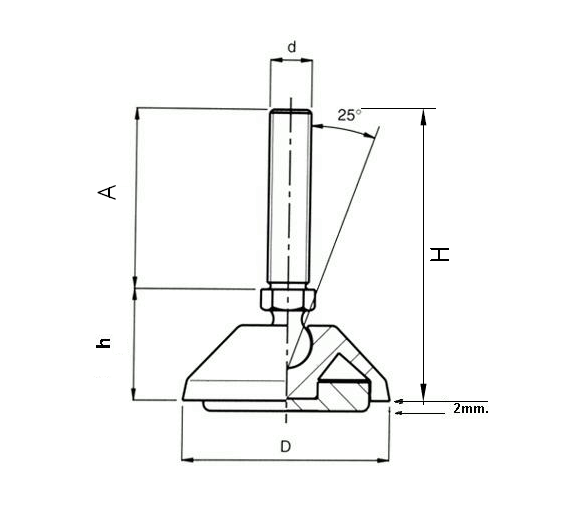 Maskinsko, stål, vinkelbar gevindspindel, M16, fod-diameter = 80 mm