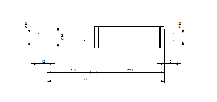 Gasfjeder, stål, M10 gevind, slaglængde = 152 mm, Kraft = 300 N