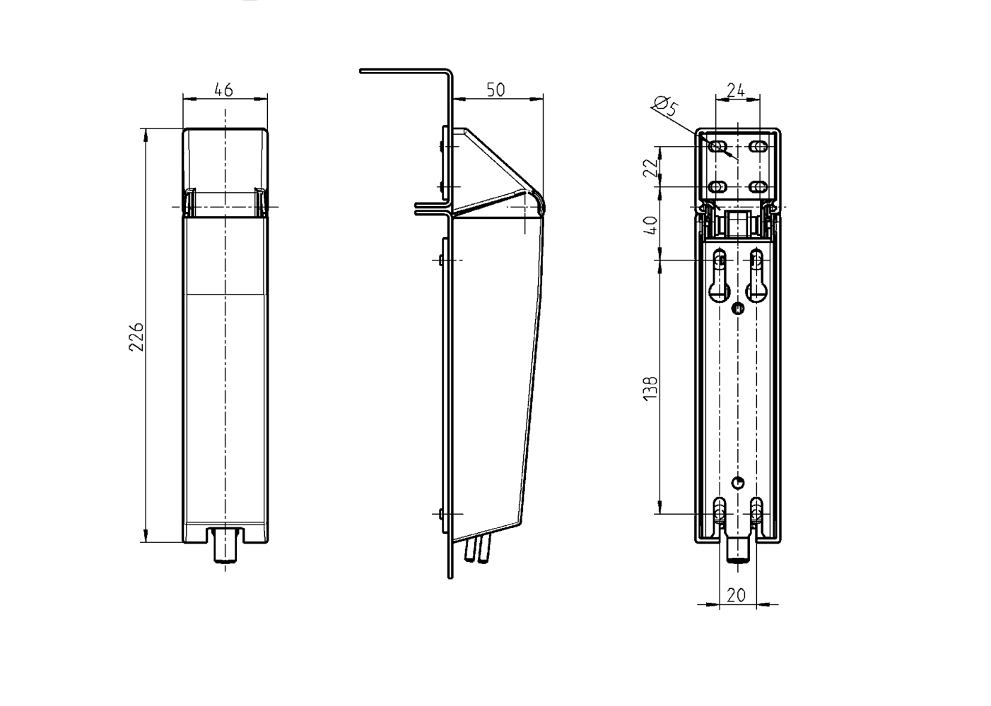 Friktionshængsel, stål, justerbar, L=46, B=226, H=50, bæreevne=17kg/par