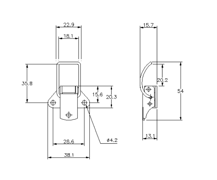 Snaplås, stål, L=54, B=38,1, H=13,1, ikke justerbar