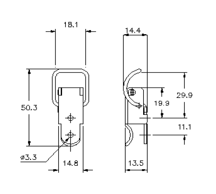 Snaplås, rustfrit stål, L=50,3, B=22, H=13,5, ikke justerbar