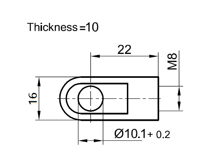 Endestykke, øje fitting, stål, M8, længde = 22 mm