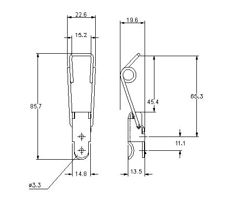 Snaplås, stål, L=85,7, B=22,6, H=19,6, ikke justerbar