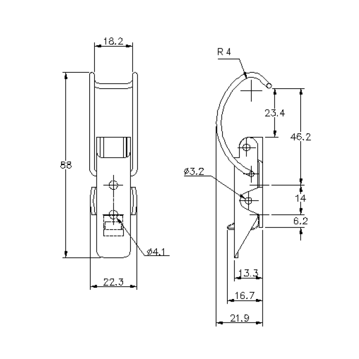 Snaplås, rustfrit stål, L=88, B=22,3, H=21,9, ikke justerbar