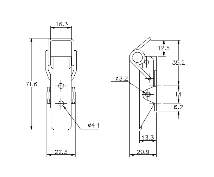 Snaplås, rustfrit stål, L=71,6, B=22,3, H=20,9, ikke justerbar
