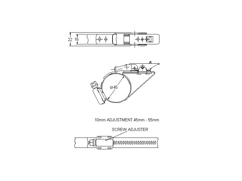 Komplet spændebånd, rustfrit stål, Diameter interval: 45-55mm