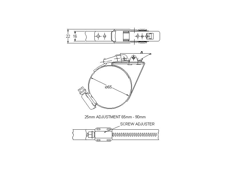 Komplet spændebånd, rustfrit stål, Diameter interval: 65-90mm
