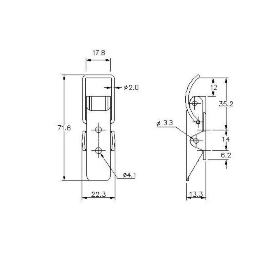 Snaplås, stål, L=71,6, B=22,3, H=13,3, ikke justerbar