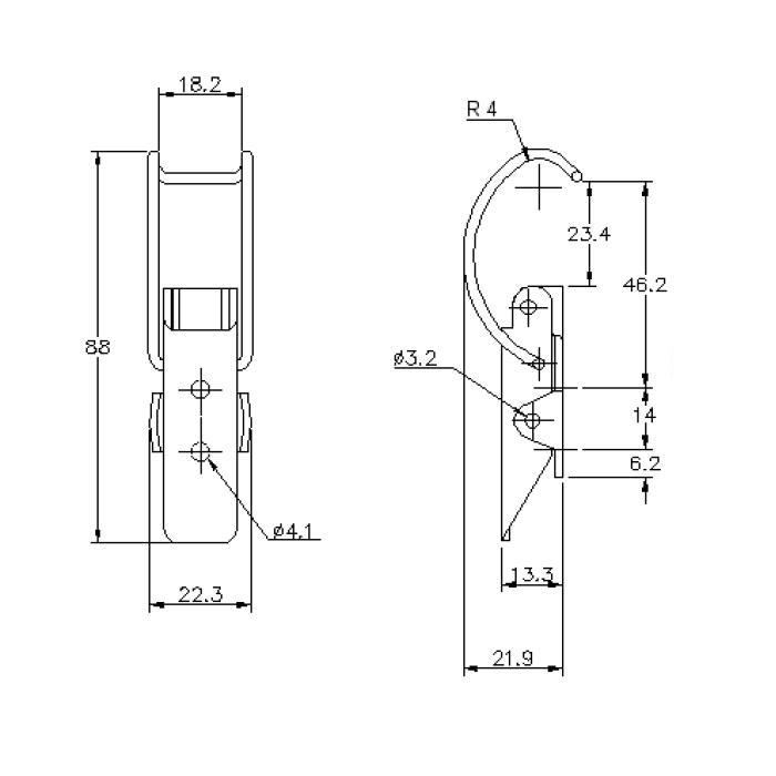 Snaplås, rustfrit stål, L=88, B=22,3, H=21,9, ikke justerbar
