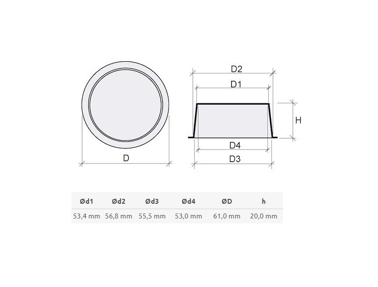 Rørprop, konisk, polyethylen, diameter=53,4-56,8
