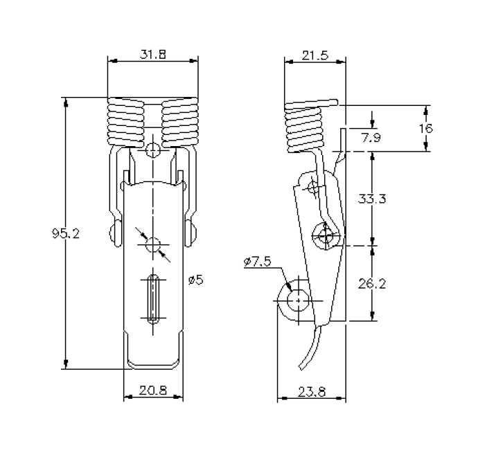 Snaplås, stål, L=95,2, B=31,8, H=23,8, ikke justerbar