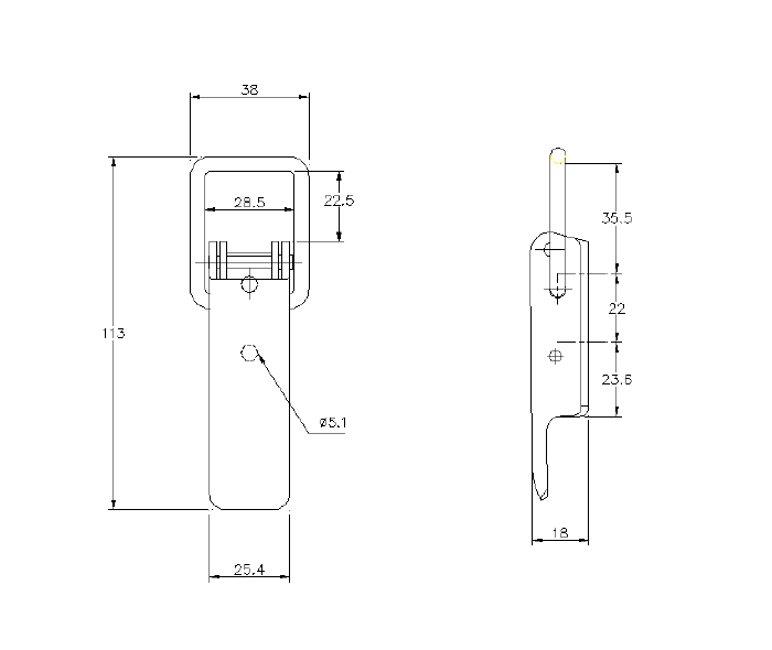 Snaplås, stål, L=113, B=38, H=18, ikke justerbar