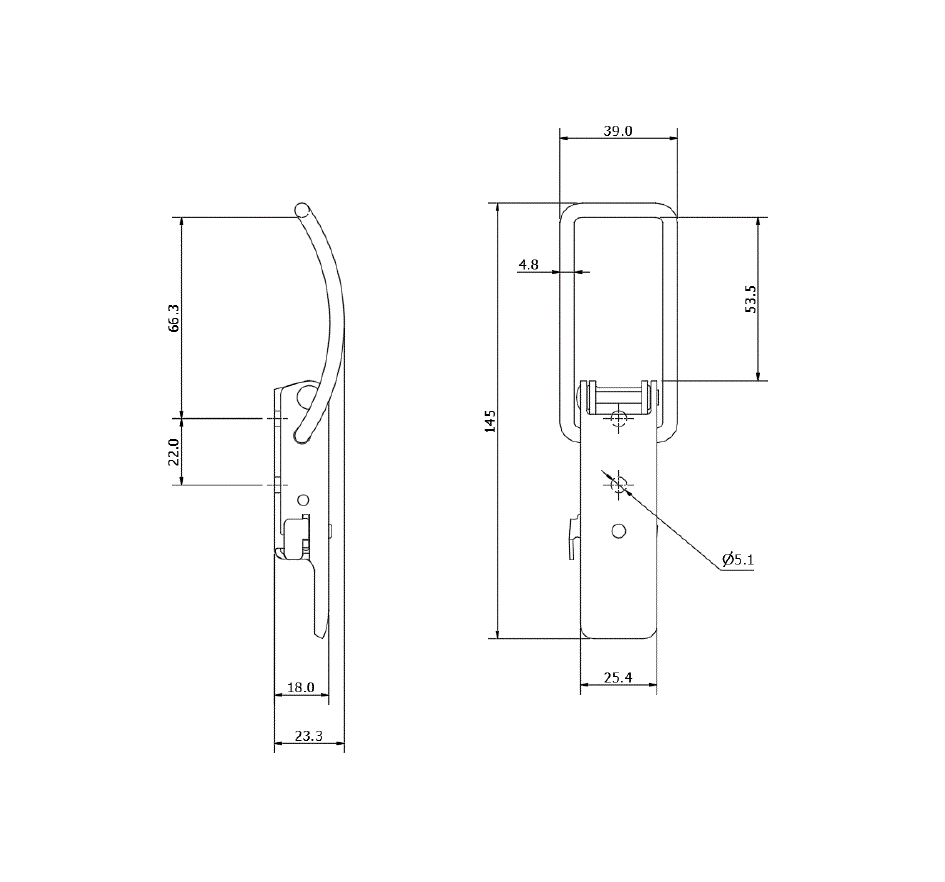 Snaplås, rustfrit stål, L=145, B=39, H=23,3, ikke justerbar