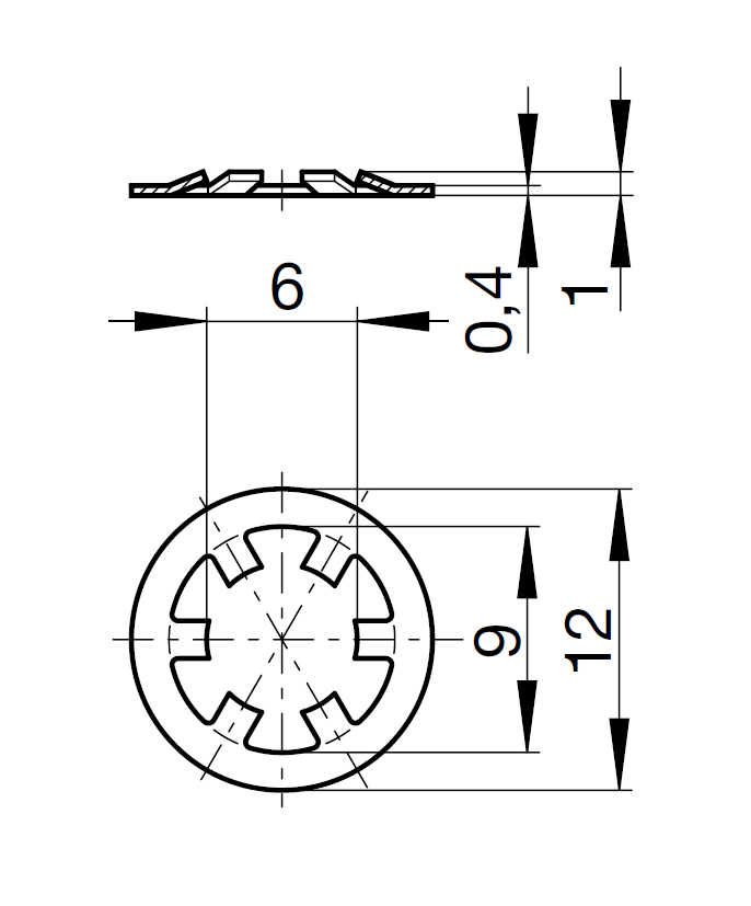 Holdeskive, stål, elforzinket overflade, diameter=12, tykkelse= 0,4