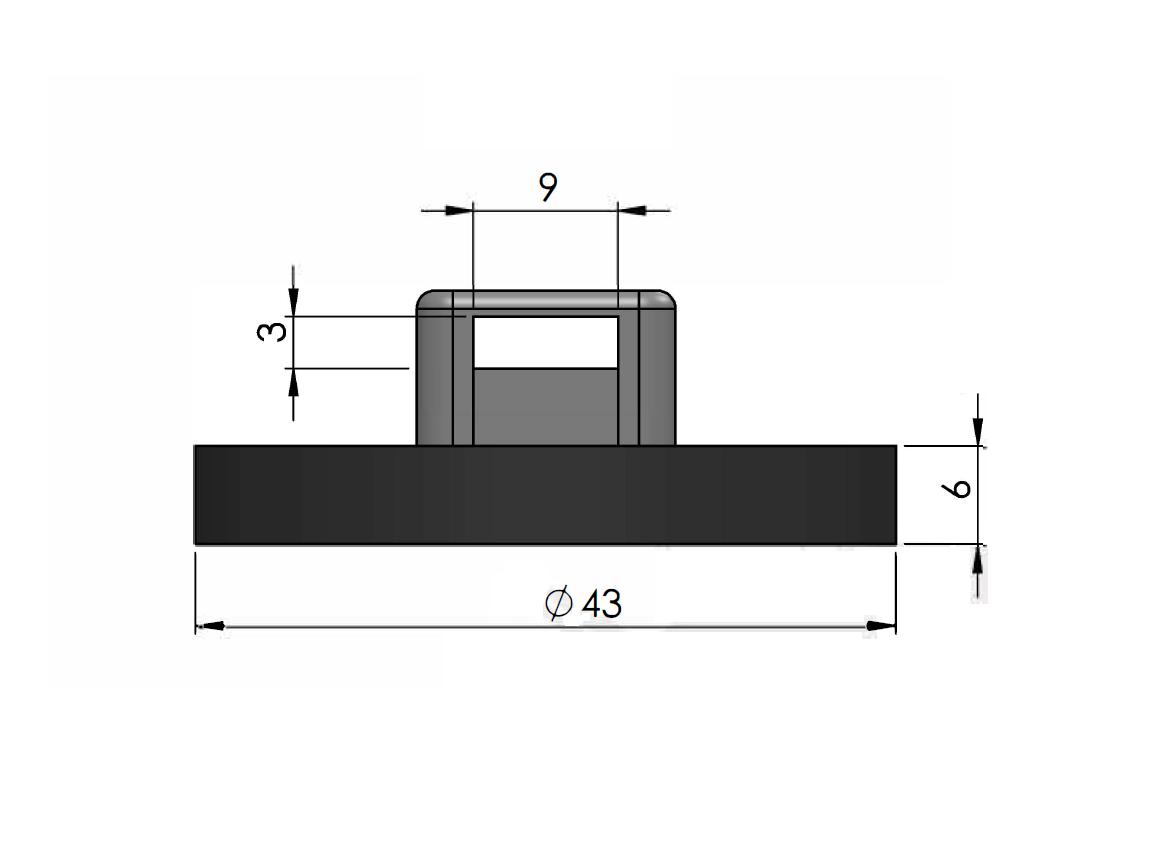 Gummi indstøbt magnet, cirkulær, , H=6mm , F=100N