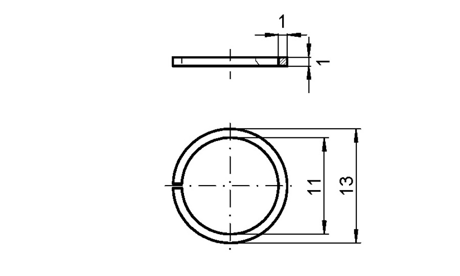 Låsering, stål, elforzinket gulkromateret overflade, diameter=13, tykkelse= 1