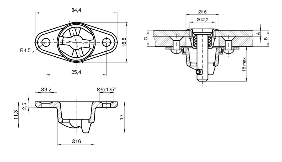 Underdel, messing, elforzinket gulkromateret overflade, tykkelse=2,5, højde=13