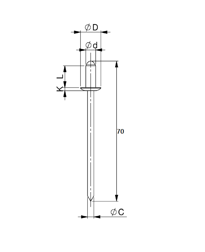 Blindnitte, åben, rundhovedet, aluminium, D=4,8, L=30, min. nitteevne=21