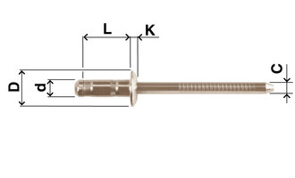 Blindnitte, multi, rundhovedet, rustfrit stål, D=4,8, L=15, min. nitteevne=6