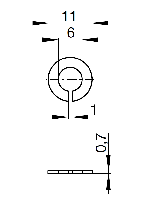 Holdeskive, rustfrit stål, ubehandlet overflade, diameter=11, tykkelse= 0,7