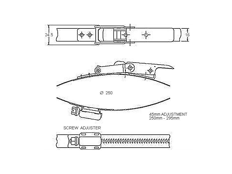 Komplet spændebånd, rustfrit stål, Diameter interval: 250-295mm, belastningsklasse= Høj