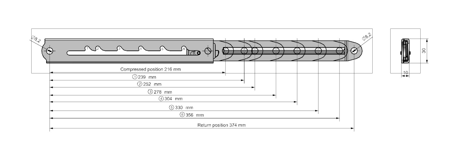 Lågeholder, stål, 6 position(er), L=216mm, Ø8,2mm huller