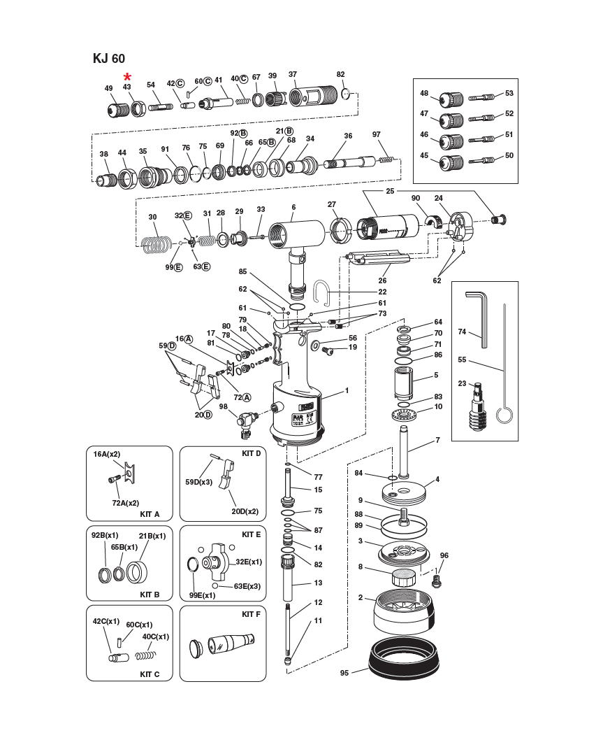 Reservedel til nitteværktøj, Møtrik til forstykke, til serie KJ 60