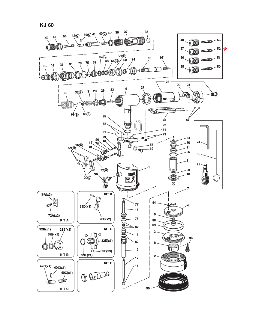 Reservedel til nitteværktøj, Trækbolt, M5, til serie KJ 60