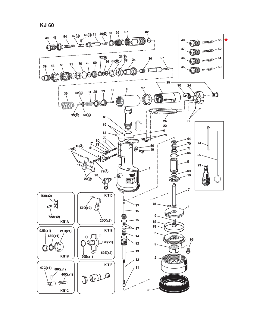 Reservedel til nitteværktøj, Trækbolt, M6, til serie KJ 60