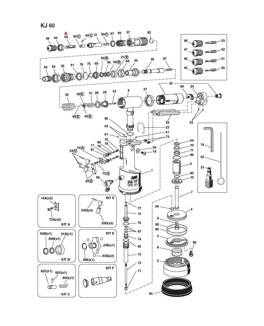 Reservedel til nitteværktøj, Trækbolt, M8, til serie KJ 60