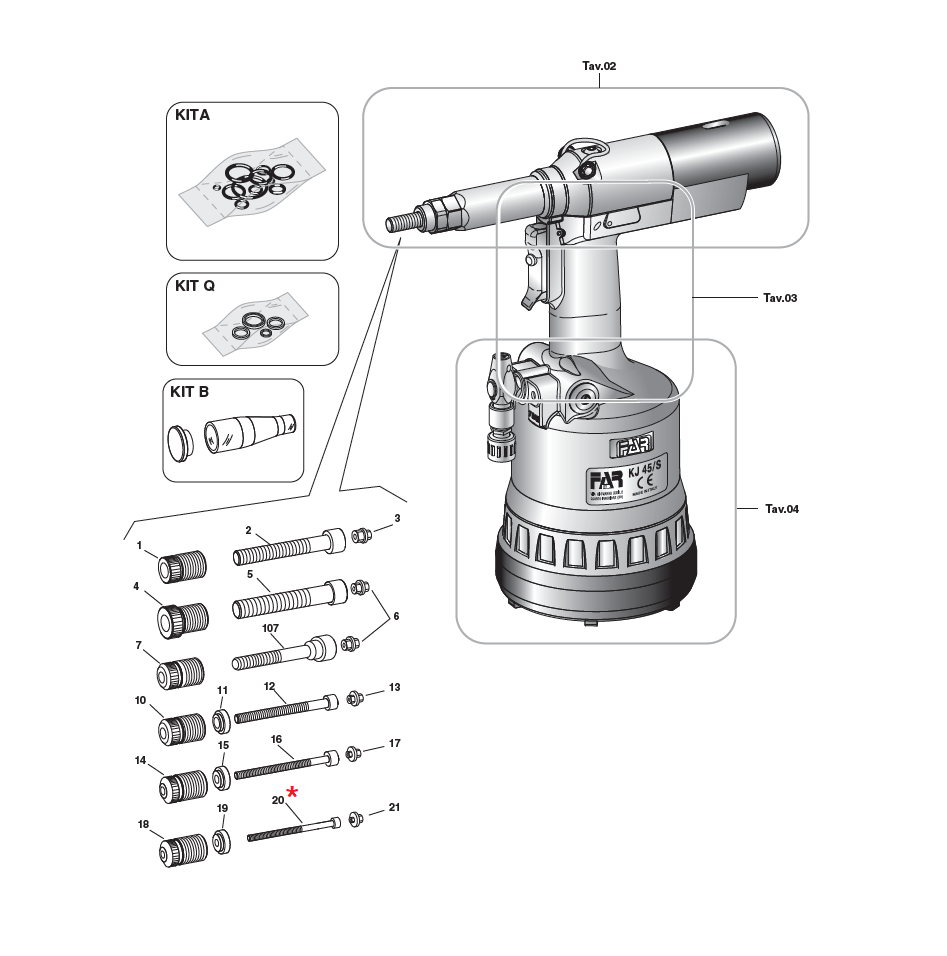 Reservedel til nitteværktøj, Bolt, M4x65, til serie KJ 45S/73