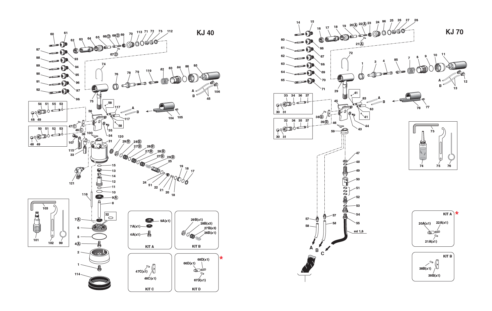 Reservedel til nitteværktøj, Trækbolt kobling kit, til serie KJ 40/70