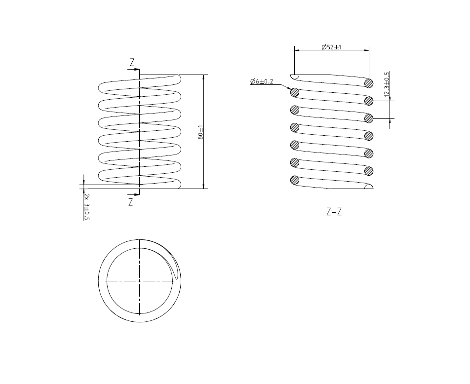 Trykfjeder, rustfrit stål, d=6mm, Dm=52mm, Lo=80mm