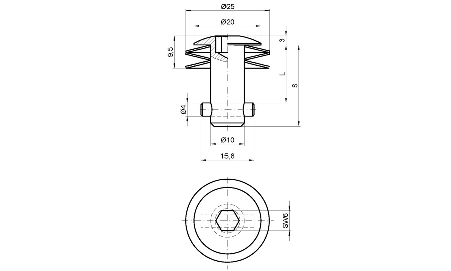 Låsebolt, stål, elforzinket gulkromateret overflade, stiftlængde=29,2mm, klembredde=6,55-11,55mm