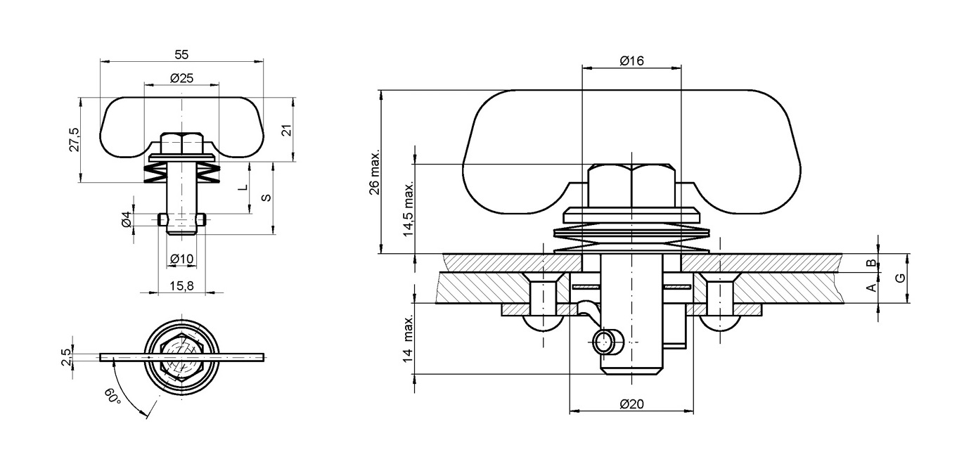 Låsebolt, stål, elforzinket overflade, stiftlængde=24,7mm, klembredde=1,3-6,3mm