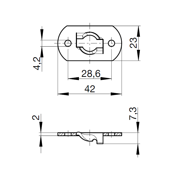 Underdel, rustfrit stål, ubehandlet overflade, tykkelse=2, højde=7,3