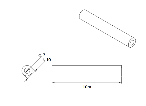 Slange, pvc, ydre d=10, indre d=7, tykkelse=1,5