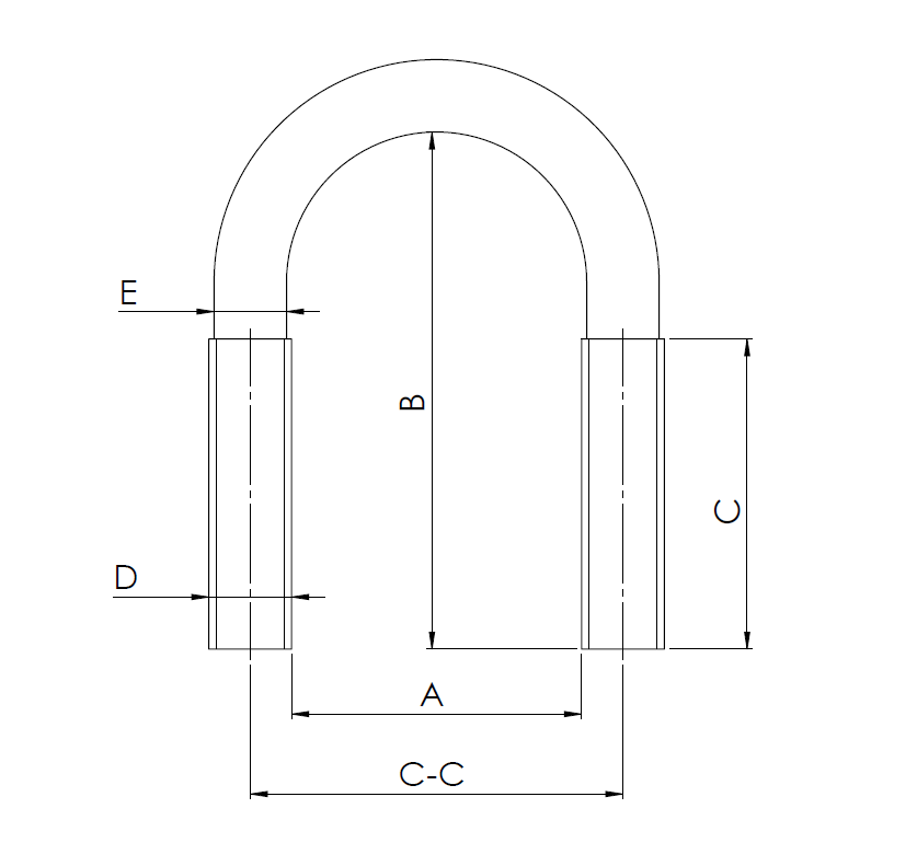 Rørbøjle, syrefast stål, M6x25mm, IB=14mm, IH=32mm