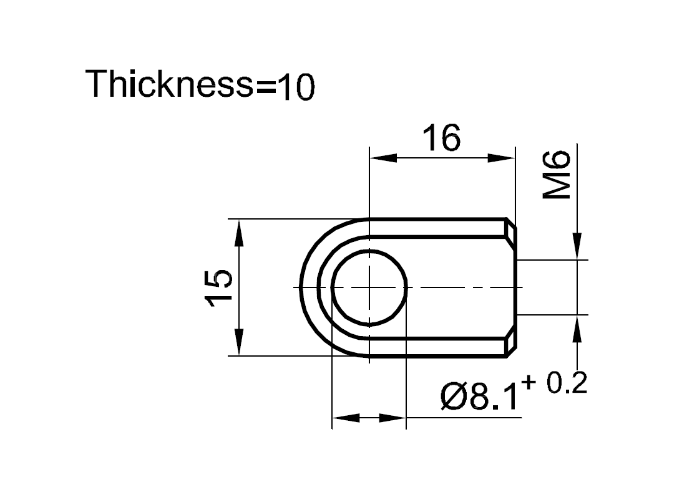 Endestykke, øje fitting, stål, M6, længde = 16 mm