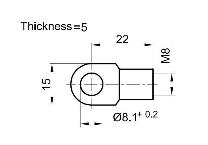 Endestykke, øje fitting, stål, M8, længde = 22 mm