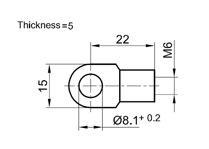 Endestykke, øje fitting, stål, M6, længde = 22 mm