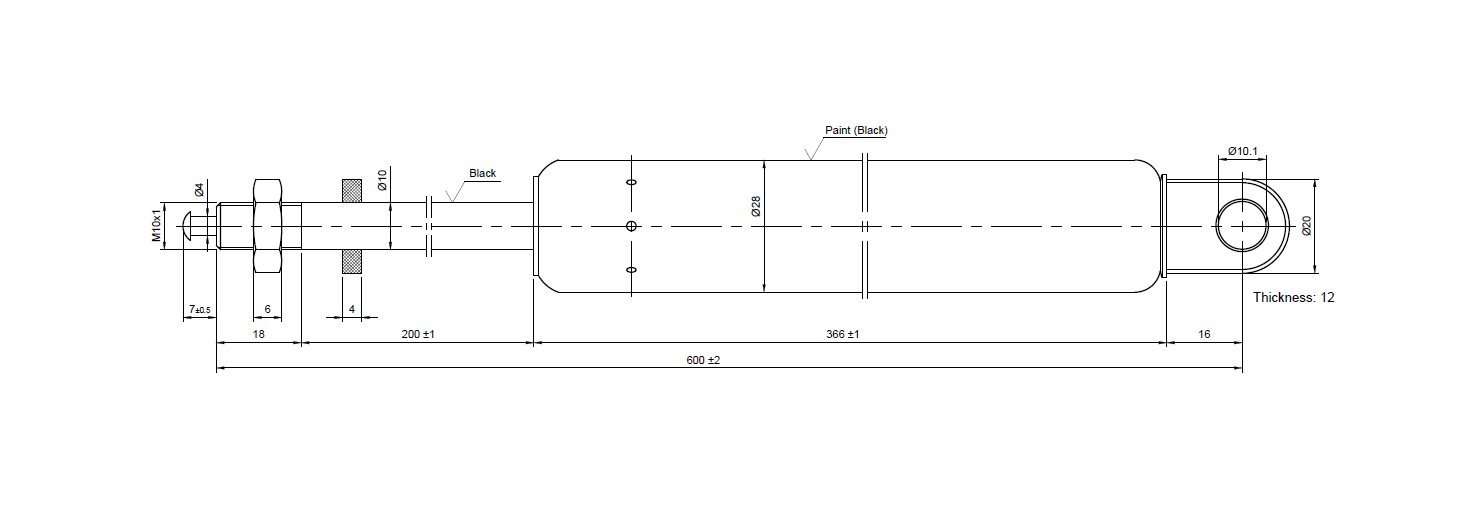Bloklift, stål, kraft = 200 N, slaglængde = 200 mm, M10x1,0